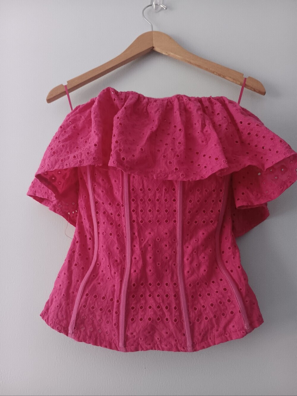 Olivaceous Pink Eyelet Strapless Boned Cotton Corset Top M